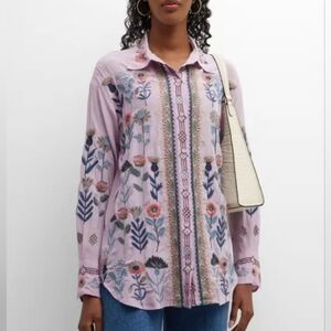 Johnny Was Lavender Embroidered Top